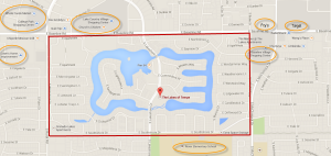 map of The Lakes in Tempe including the surrounding community